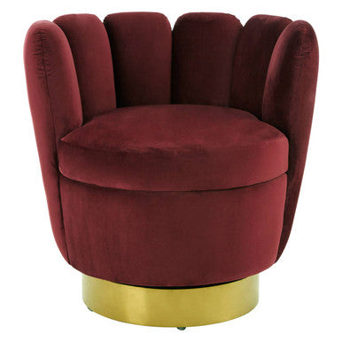 Beauly Wine Velvet Scalloped Swivel Accent Chair