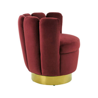 Beauly Wine Velvet Scalloped Swivel Accent Chair
