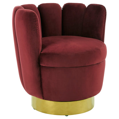 Beauly Wine Velvet Scalloped Swivel Accent Chair