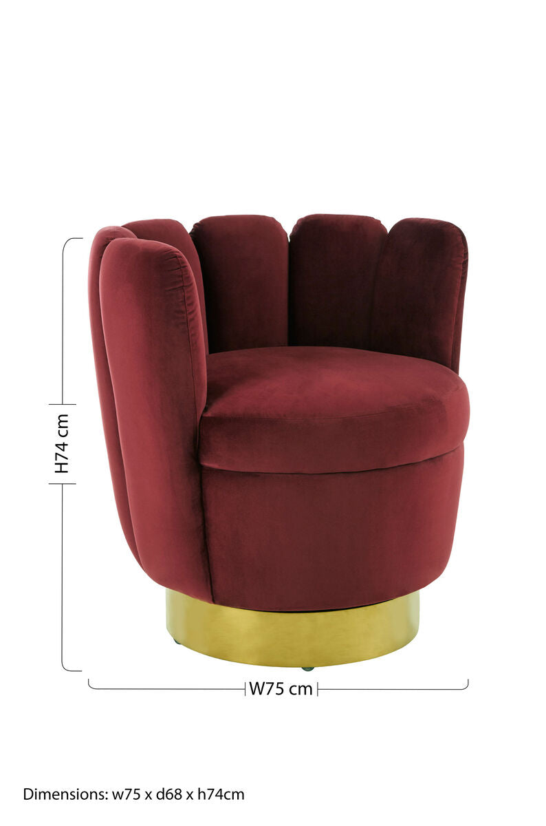 Beauly Wine Velvet Scalloped Swivel Accent Chair