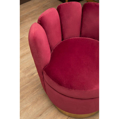 Beauly Wine Velvet Scalloped Swivel Accent Chair