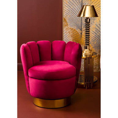 Beauly Wine Velvet Scalloped Swivel Accent Chair