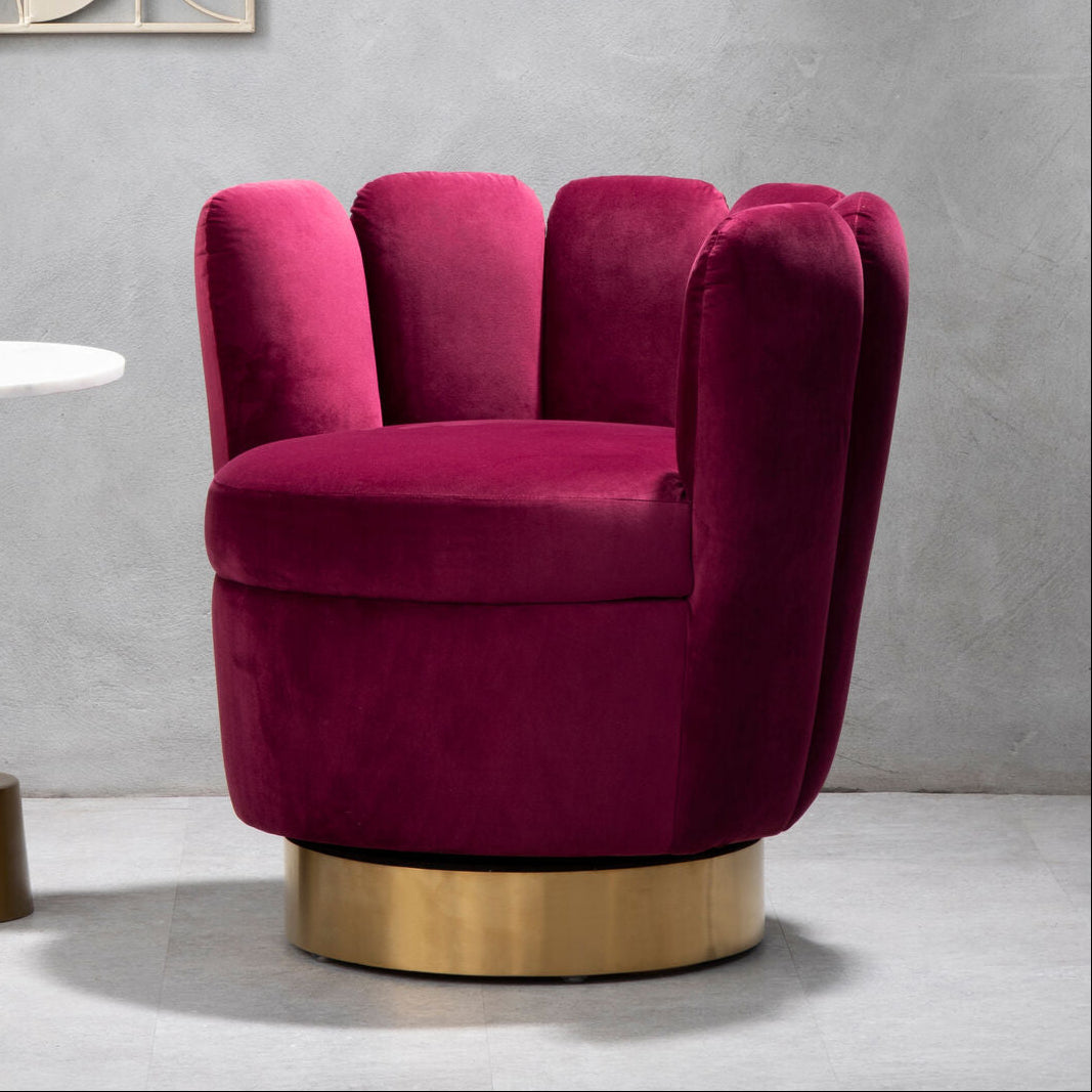 Beauly Wine Velvet Scalloped Swivel Accent Chair