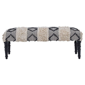 Cefena Black and White Fabric Moroccan Design Bench