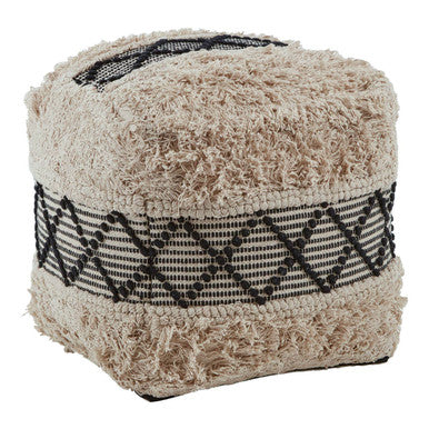 Cefena Black and White Shaggy Pouffe
