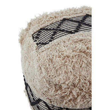 Cefena Black and White Shaggy Pouffe