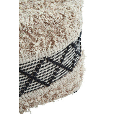 Cefena Black and White Shaggy Pouffe