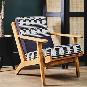 Cefena Black and White Textured Fabric Lounge Chair