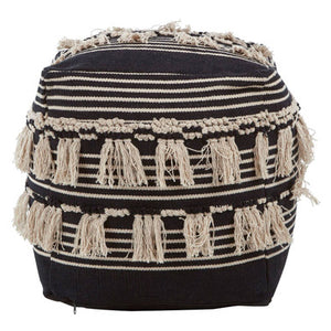 Black and White Shaggy Pouffe | Cefena