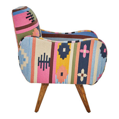 Cefena Multi Coloured Fabric Chair With Mango Wood Legs