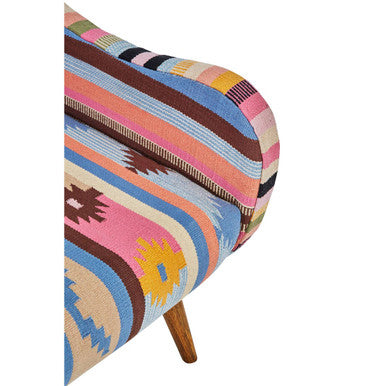 Cefena Multi Coloured Fabric Chair With Mango Wood Legs