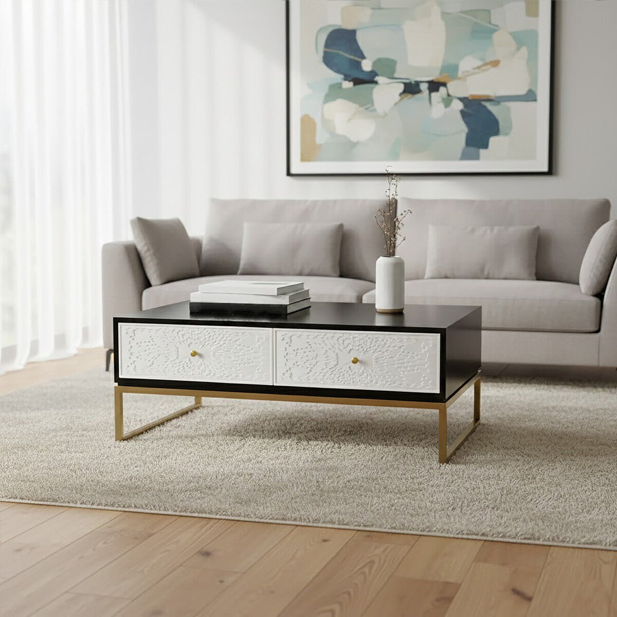 Dumas Black and White Four Drawer Coffee Table