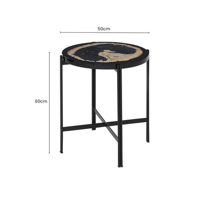 Black Petrified Wood Top Side Table with Cross-Base Legs, Relic