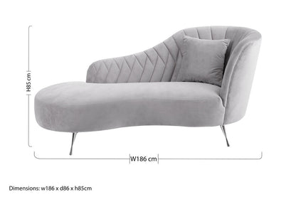 Rene Grey Velvet Right Hand Chaise Longue