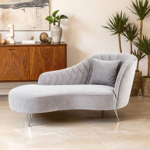 Rene Grey Velvet Right Hand Chaise Longue