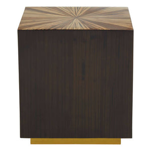 Gabelle Black and Natural Bamboo Square Side Table with Gold Base