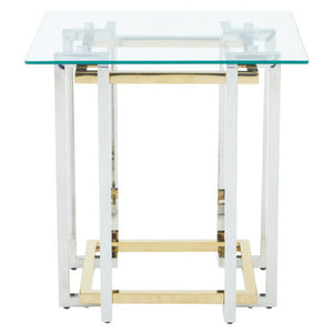 Elino Clear Glass Side Table with Silver and Gold Finish Base
