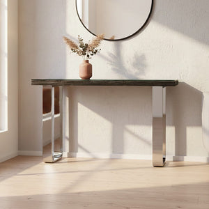 Kerala Black Recycled Wood Console Table with Curved Legs