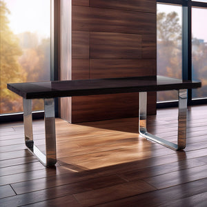 Kerala Black Recycled Wood Rectangular Dining Table with Curved Legs