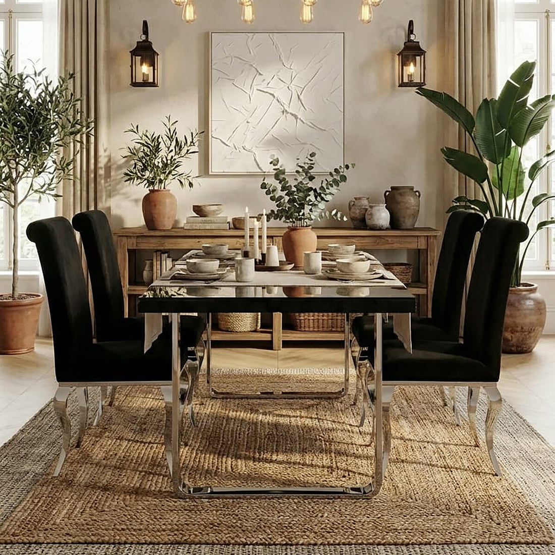 Kerala Large Black Pinewood and Glass Dining Table - Image 6