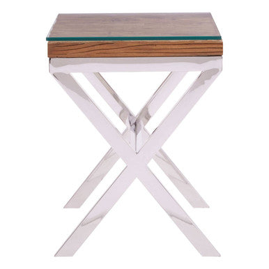 Kerala Natural Top Side Table With Cross Base