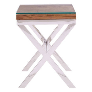 Kerala Natural Top Side Table With Cross Base