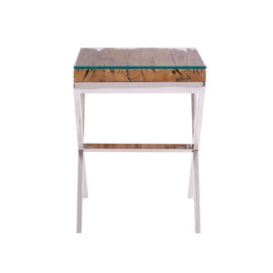 Kerala Natural Recycled Wood Small Side Table with Cross Base