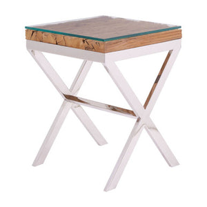Kerala Natural Top Side Table With Cross Base