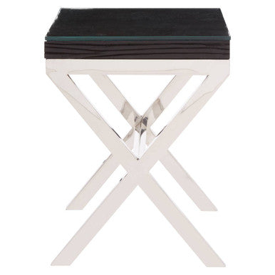 Kerala Black Top Side Table With Cross Base