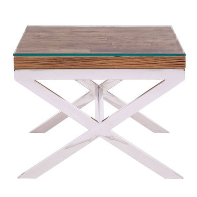 Kerala Natural Top End Table With Cross Base