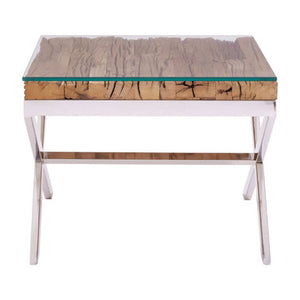Kerala Natural Recycled Wood Large Side Table with Cross Base