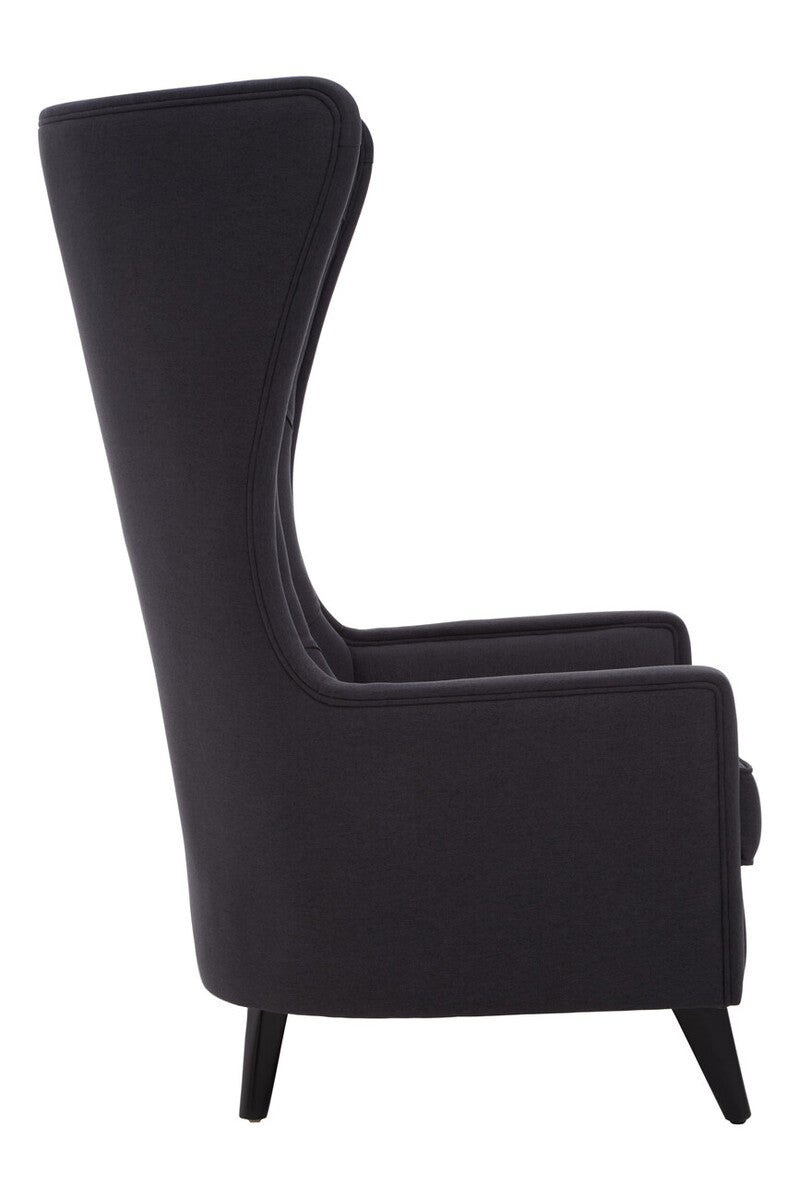 Black wingback chair on a white background