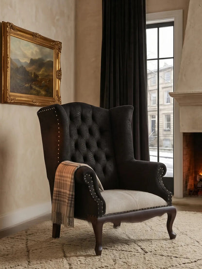 Cala Black Textured Armchair with Tufted Back