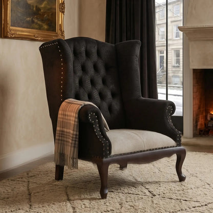 Cala Black Textured Armchair with Tufted Back