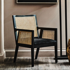 Corso Natural Rattan and Black Velvet Arm Chair