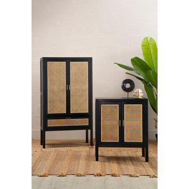 Corso Black Sideboard with Two Rattan Doors