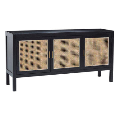 Corso Black Sideboard with 3 Rattan Doors