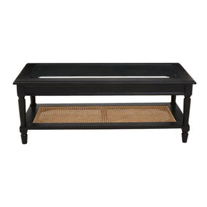 Corso Black Coffee Table with Rattan Shelf