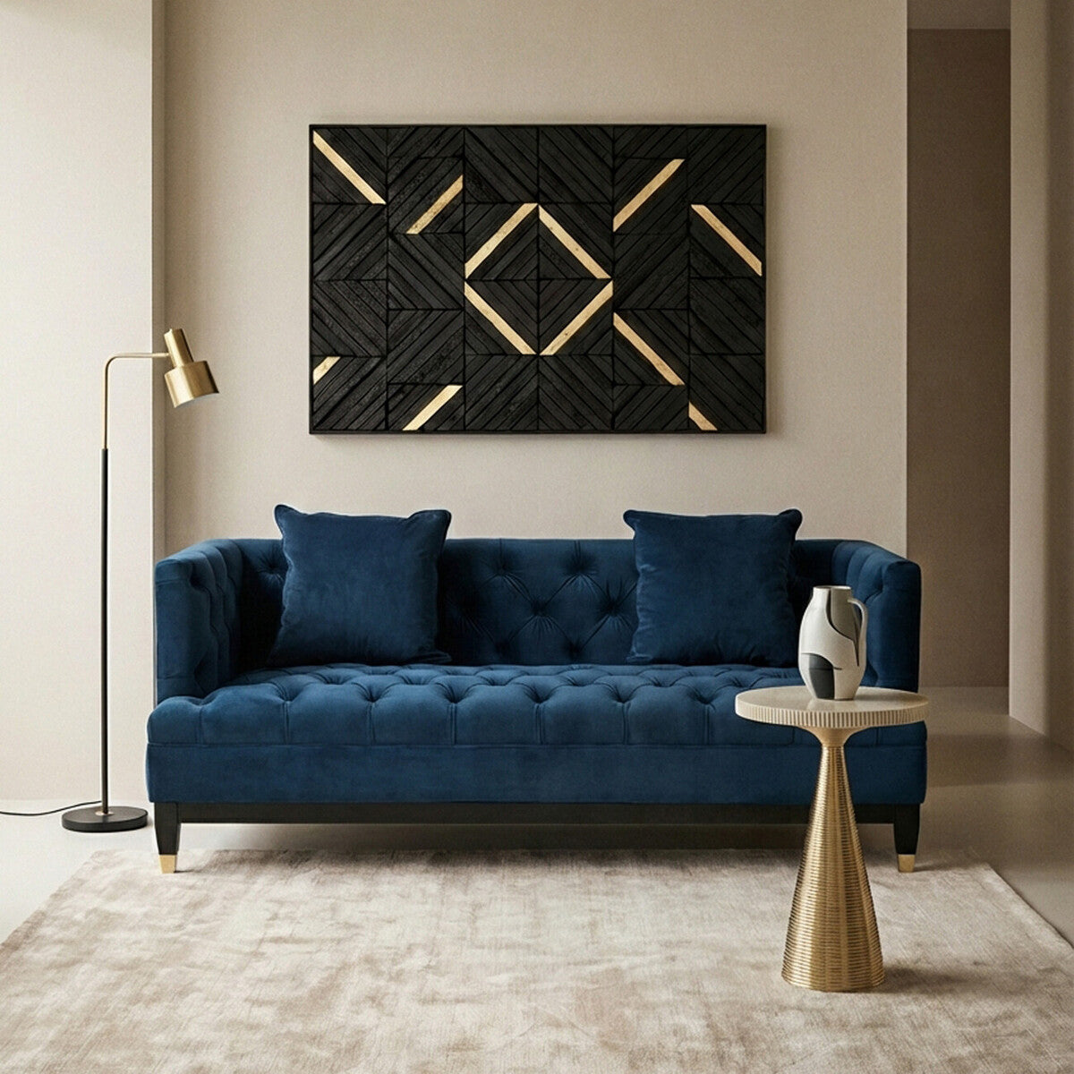 2 Seater Navy Fabric Sofa, Sefira - Image 1
