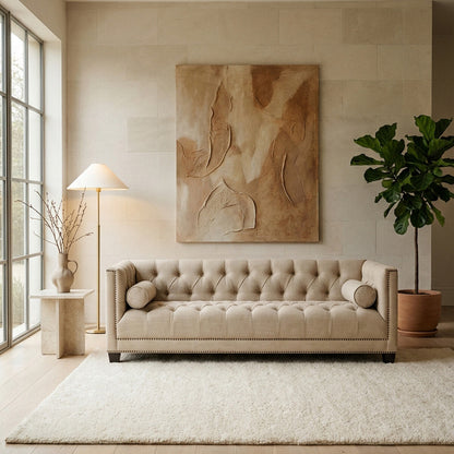 3 Seater Stone Fabric Sofa, Surina