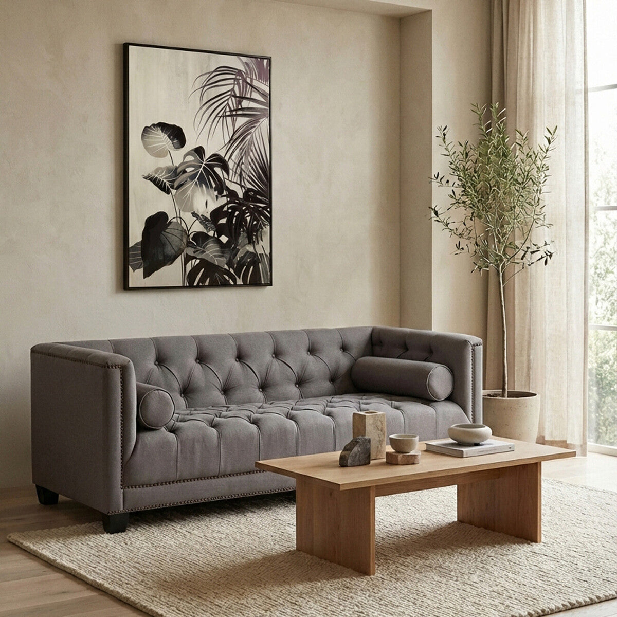 2 Seater Grey Fabric Sofa, Surina - Image 3