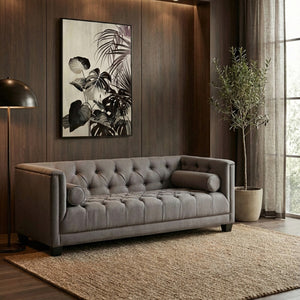 Surina Grey Fabric 2 Seater Button Tufted Chesterfield Sofa