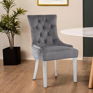 Richmond Grey Velvet Button Tufted Dining Chair
