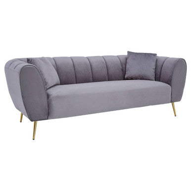 Florine Three Seater Grey Velvet Sofa