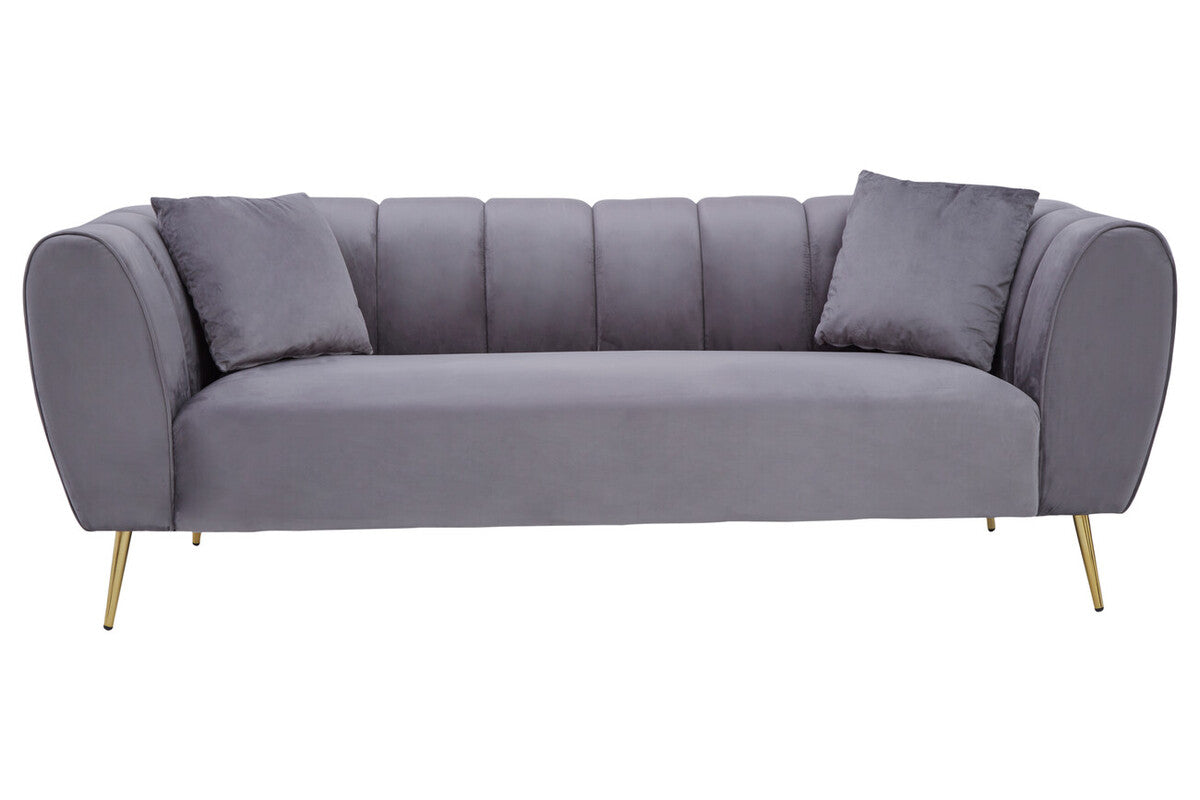 Gray sofa with gold legs on a white background