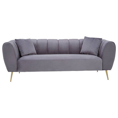 Florine Three Seater Grey Velvet Sofa