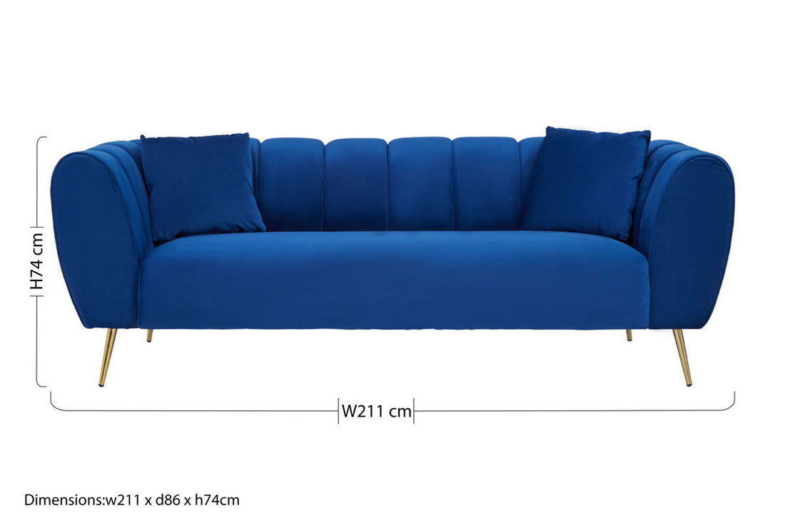3 Seater Midnight Blue Velvet Sofa, Florine - Image 9