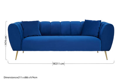 Florine 3 Seat Midnight Velvet Sofa