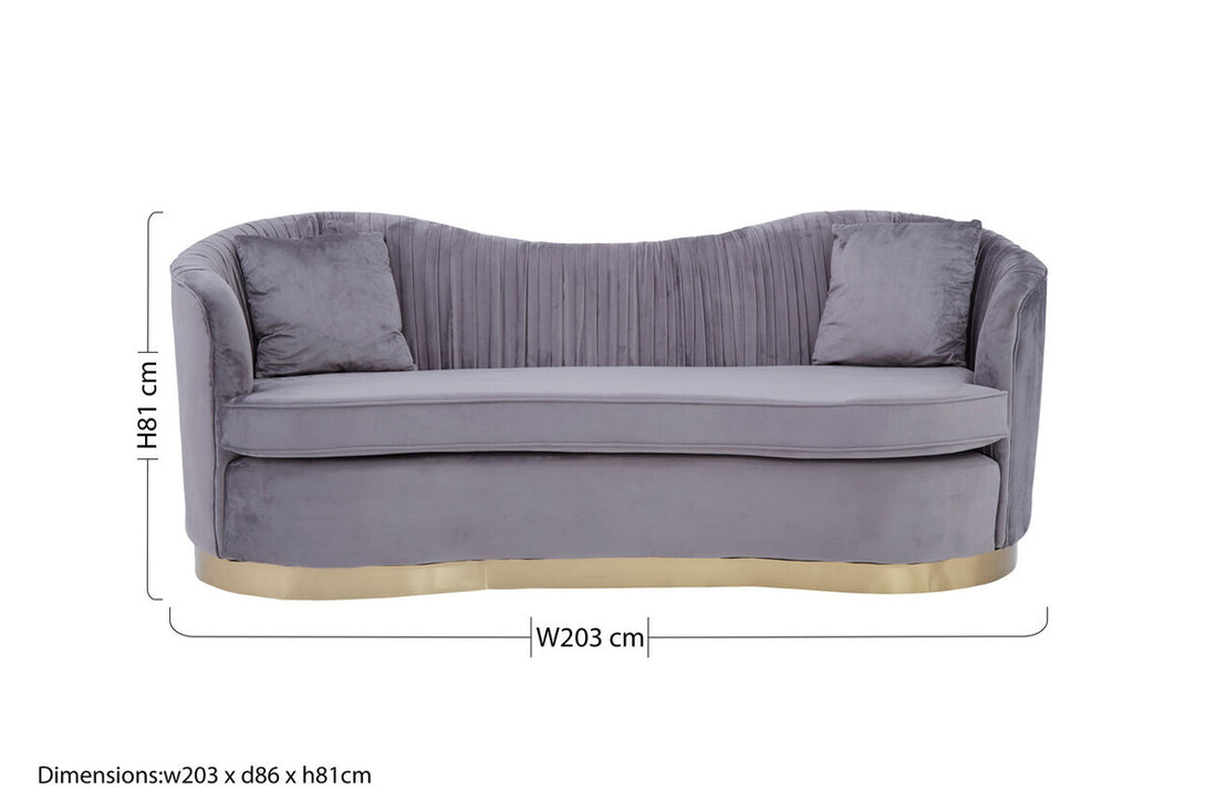 3 Seater Grey Pleated Velvet Sofa, Franza - Image 10