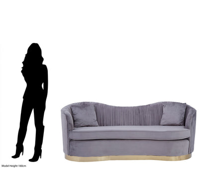 Franza 3 Seat Pleated Grey Velvet Sofa